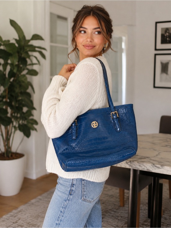 Giani Bernini Handbags - Giani Bernini Blue Croc-Textured Shoulder Tote